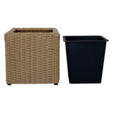 Rattan Effect Cube Planter, Light Brown