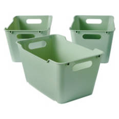 3 Pack Medium Plastic Storage Bins, Green