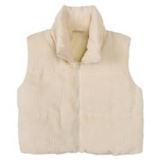 Ladies Corduroy Puffer Vest - Beige, M