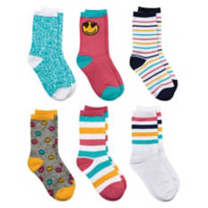 6 Pack Children's Crew Socks - Smiley Face, 2/3