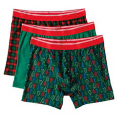 3 Pack Men's Holiday Boxers - Green & Multi Color, S