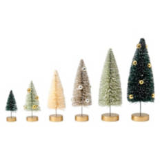 6 Piece Green Bottlebrush Trees with Gold and Silver Baubles