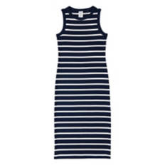 Ladies Ribbed Tank Dress - Black & White Stripes, XL