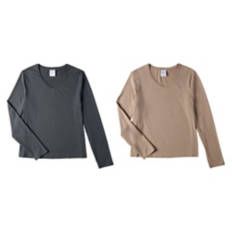 2 Pack Ladies Long Sleeve T-Shirt - Brown & Dark Grey, M