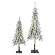 3' & 4' Tall LED Flocked Alpine Trees - 2 Pack