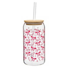 Holiday Glass Cup with Lid - Bow Icons