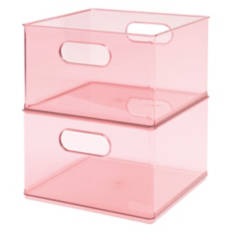2 Pack Stackable Clear Bins - Pink