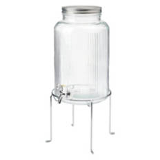 Glass Beverage Dispenser with Metal Stand - Silver