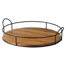 Acacia Wood Black Wire Tray