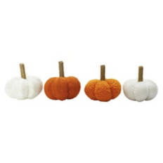 4 Pack Woven Pumpkins - Orange & Cream Knit, Orange & Cream Boucle