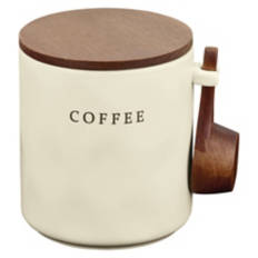 Decorative Stoneware with Wooden Lid - Coffee Canister