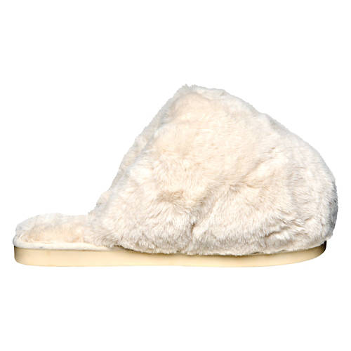 Ladies Oversized Faux Fur Slippers - Off White, 9