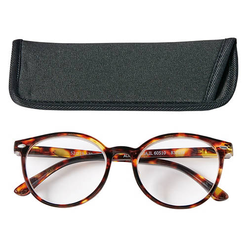 Men's Premium Reading Glasses with Case - Round, Tortoise, 2.50