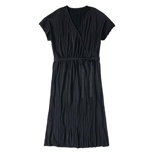 Ladies Pleated Wrap Dress - Black, M