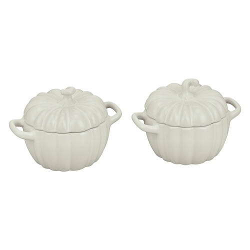 2 Pack Mini Pumpkin Casserole Dishes - White