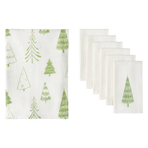 60" x 84" Cotton Tablecloth & Napkin Set - Tree