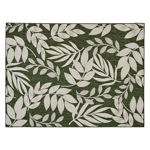 5' x 7' Boho Indoor/Outdoor Rug - Green Leaves
