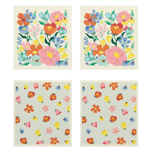 4 Piece Swedish Dish Cloths - Floral Print