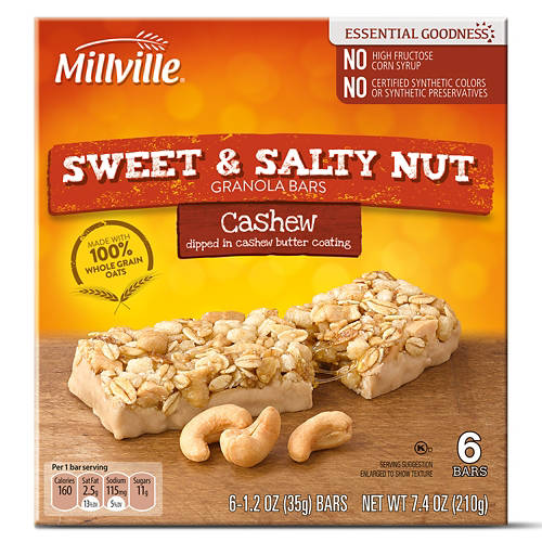 Sweet & Salty Nut Cashew Granola Bars, 6 count