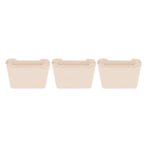 3 Pack Plastic Storage Bins, Beige, M