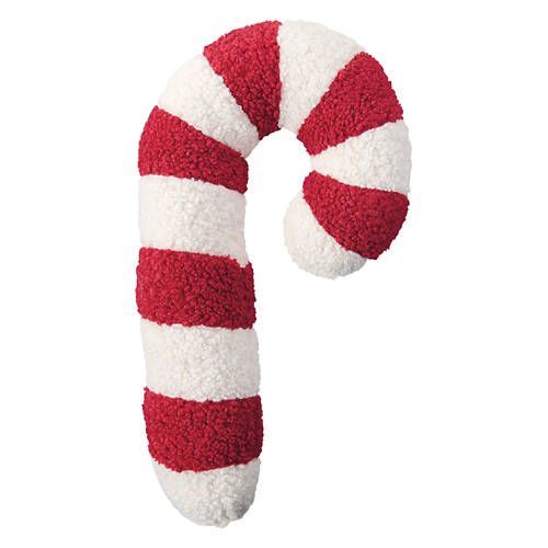 Candy Cane Shaped Holiday Sherpa Pillow