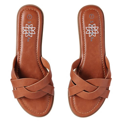 Ladies Slide Sandals - Brown, 7
