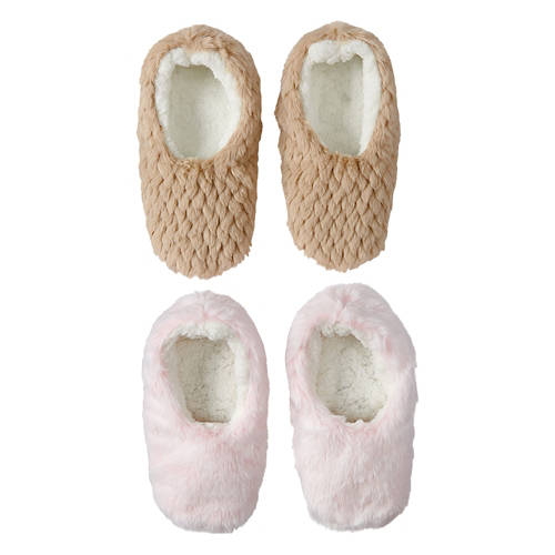 2 Pack Ladies Faux Fur Slipper Socks - Pink, 4-10