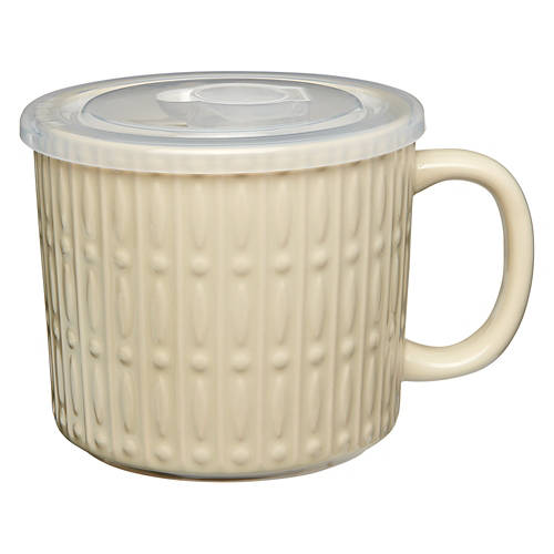 Ceramic Soup Mug with Vented Plastic Lid, White