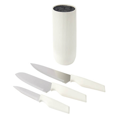 4 Piece Round Universal Knife Block, Cream Product Image Front shot 01