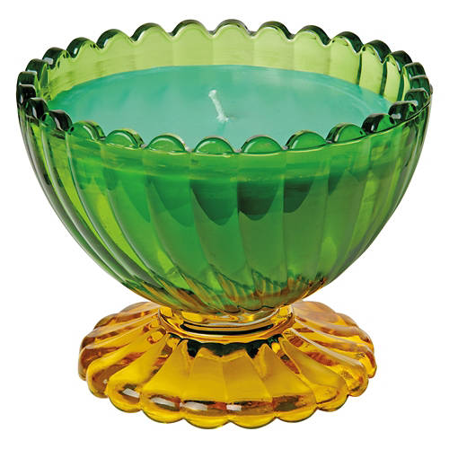 Eucalyptus Mint Green/Yellow Ribbed Party Glass Candle