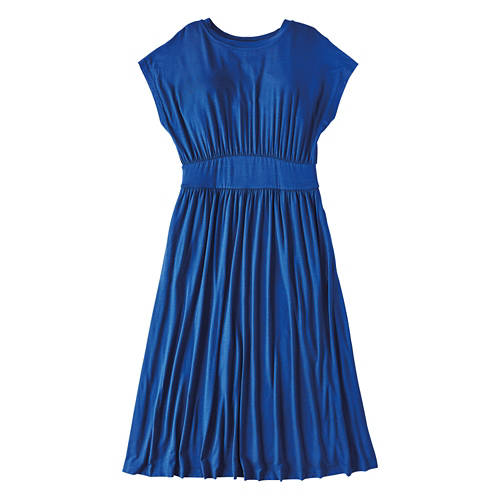 Ladies Short Sleeve Midi Dress with Built in Bra - Blue, M Product Image Front shot 01