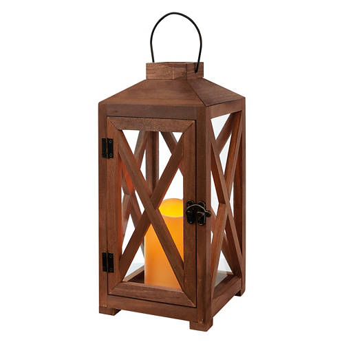 Triangle Wood LED Candle Lantern - 5.51" x 4.25" x 12.36"