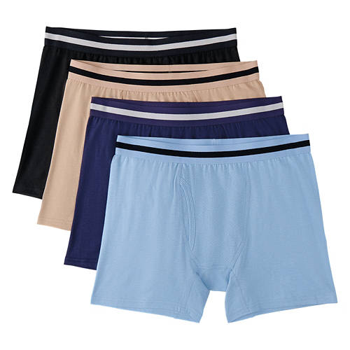 4 Pack Men's Soft & Comfy Boxers - Black/Navy/Blue/Khaki, L