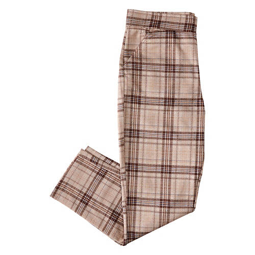 Ladies Pull On Dress Pants - Brown Plaid, M