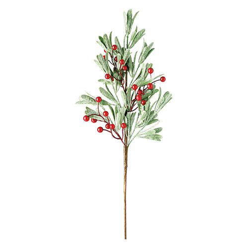 22" Holiday Faux Floral Stem - Greenery with Sugared Leaves & Berries