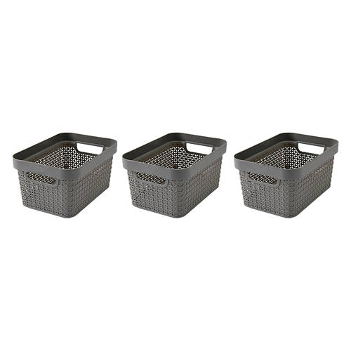 3 Pack Small Storage Basket, Dark Grey