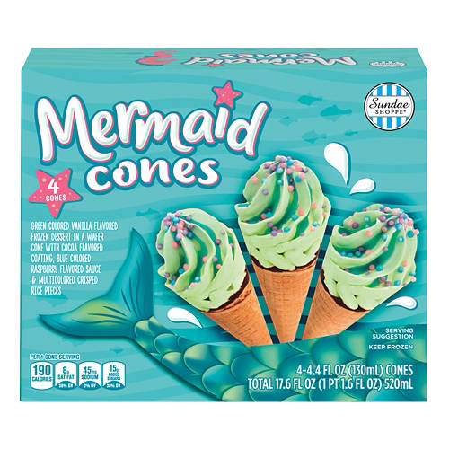 Green  Vanilla Flavor Mermaid Cones, 4 count Product Image Front shot 01