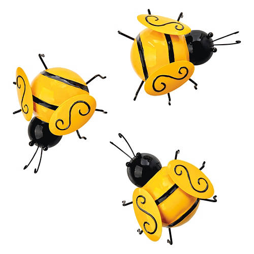 3 Pack Bee Shaped Metal Wall Art