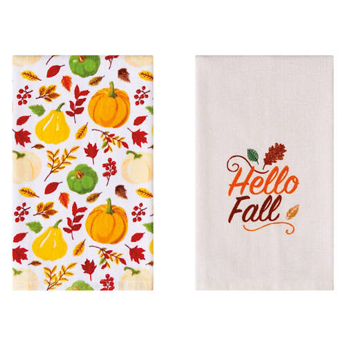 2 Pack Hello Fall Towel Set, 15" x 25"