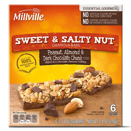 Sweet & Salty Nut Peanut, Almond & Dark Chocolate Chunk Bars, 6 count