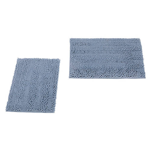 2 Piece Faux Fur Bath Rug - Blue Solid Chenille