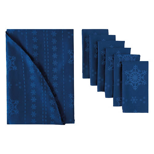 70" Round Tablecloth & Napkin Set - Blue Jacquard