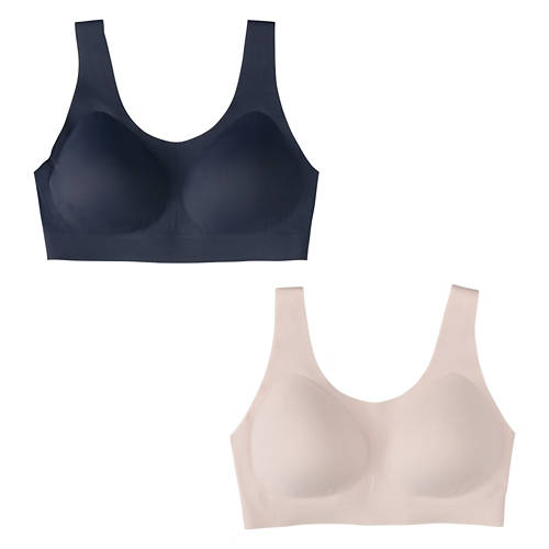 2 Pack Ladies Double-Layered Seamless Bralette - Navy Blue/Pink, M