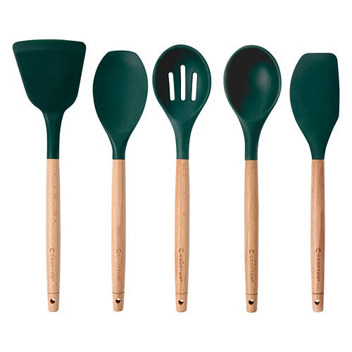 Wood & Silicone Utensil Set - Dark Garden