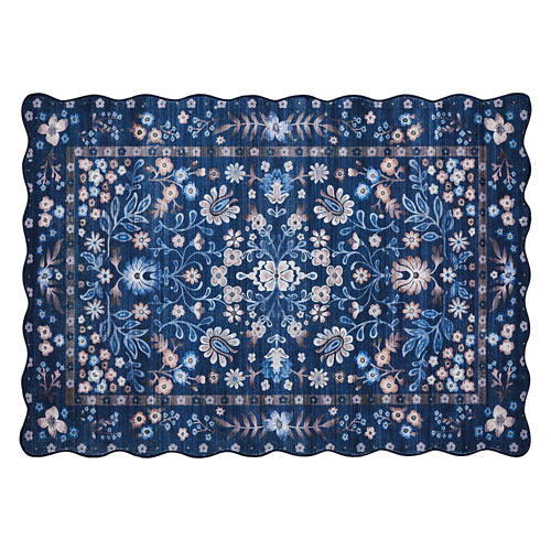 3' x 4' Washable Scalloped Accent Rug - Navy Traditional Floral