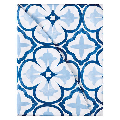 70" Round Indoor/Outdoor Tablecloth, Blue Tile Geo