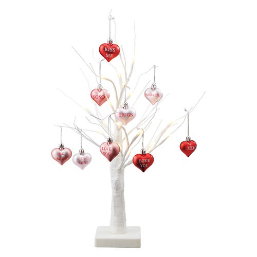 Valentine's Day White Glitter Tree with Red/Pink Conversation Hearts