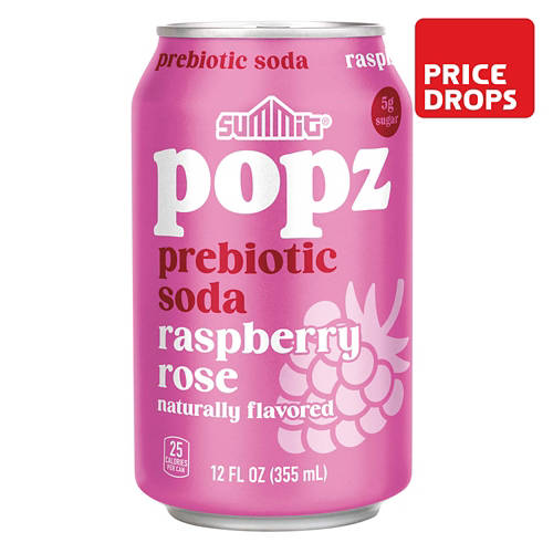 Raspberry Rose Flavored Prebiotic Soda, 12 fl oz can Product Image Front shot 01