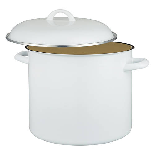 12 Qt Porcelain Enamel Stockpot, White