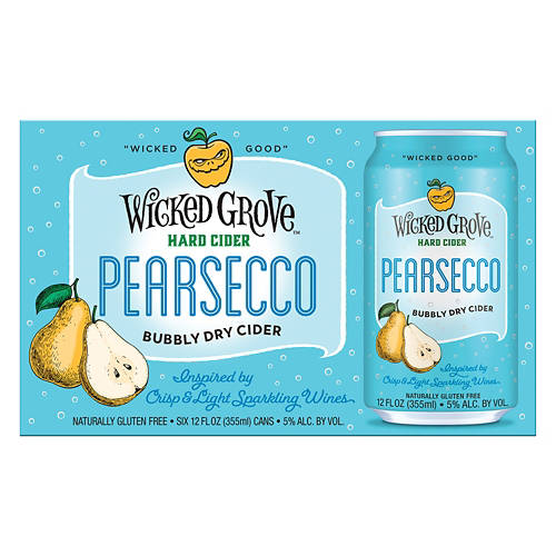 Pearsecco Bubbly Dry Cider - 6 Pack, 12 fl oz can Product Image Front shot 01